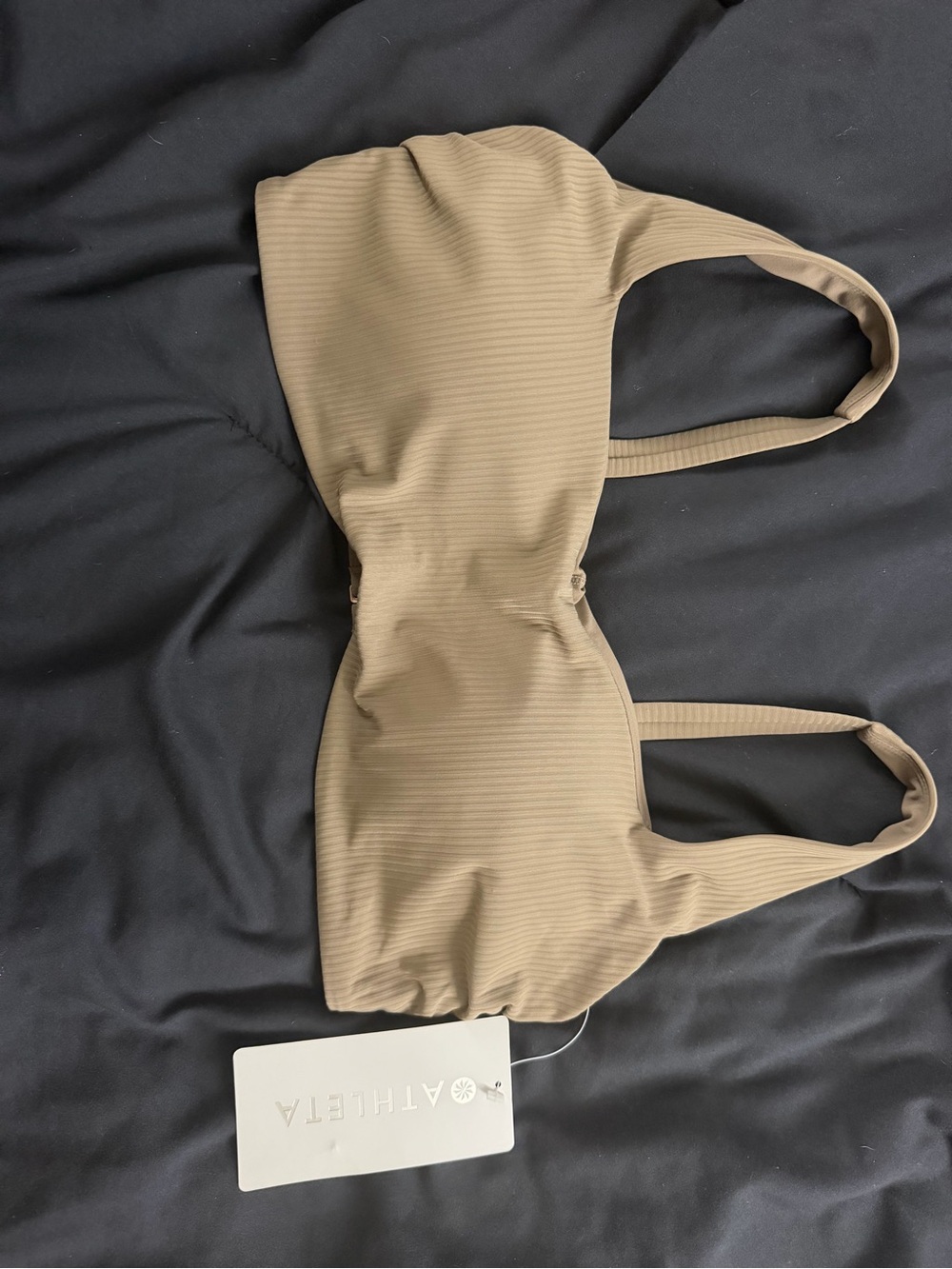 Athleta Ribbed Square-Neck Bikini Top in Taupe